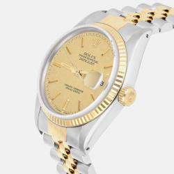Pre Owned Rolex Datejust 16013 Automatic Champagne 18k Yellow Gold Stainless Steel Men's Wristwatch 36 mm