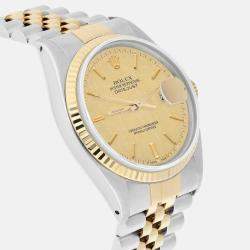 Pre Owned Rolex Datejust 16013 Automatic Champagne 18k Yellow Gold Stainless Steel Men's Wristwatch 36 mm