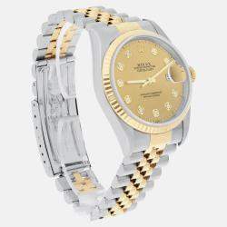 Pre Owned Rolex Datejust 16233 Automatic Champagne 18k Yellow Gold Stainless Steel Men's Wristwatch 36 mm