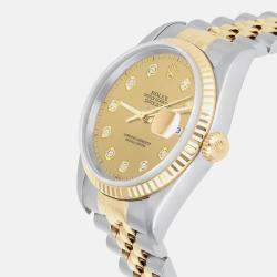 Pre Owned Rolex Datejust 16233 Automatic Champagne 18k Yellow Gold Stainless Steel Men's Wristwatch 36 mm