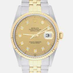 Pre Owned Rolex Datejust 16233 Automatic Champagne 18k Yellow Gold Stainless Steel Men's Wristwatch 36 mm