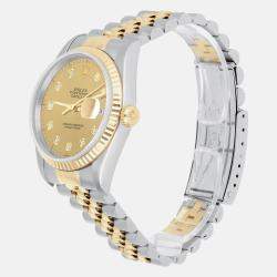 Pre Owned Rolex Datejust 16233 Automatic Champagne 18k Yellow Gold Stainless Steel Men's Wristwatch 36 mm