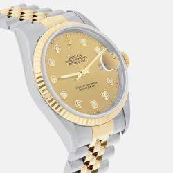 Pre Owned Rolex Datejust 16233 Automatic Champagne 18k Yellow Gold Stainless Steel Men's Wristwatch 36 mm