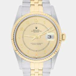 Pre Owned Rolex Datejust 16233 Automatic Champagne 18k Yellow Gold Stainless Steel Men's Wristwatch 36 mm