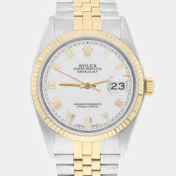 Pre Owned Rolex  Datejust 16013 Automatic White 18k Yellow Gold Stainless Steel Men's Wristwatch 36 mm