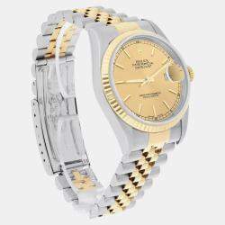 Pre Owned Rolex Datejust 16233 Automatic Champagne 18k Yellow Gold Stainless Steel Men's Wristwatch 36 mm