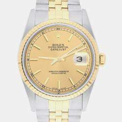 Pre Owned Rolex Datejust 16233 Automatic Champagne 18k Yellow Gold Stainless Steel Men's Wristwatch 36 mm