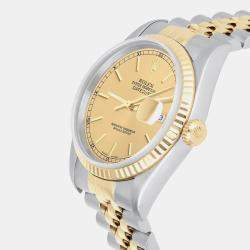 Pre Owned Rolex Datejust 16233 Automatic Champagne 18k Yellow Gold Stainless Steel Men's Wristwatch 36 mm