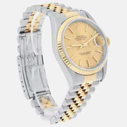 Pre Owned Rolex Datejust 16233 Automatic Champagne 18k Yellow Gold Stainless Steel Men's Wristwatch 36 mm