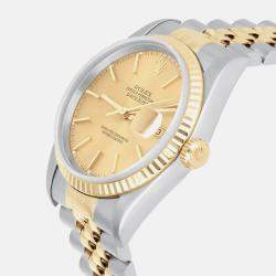 Pre Owned Rolex Datejust 16233 Automatic Champagne 18k Yellow Gold Stainless Steel Men's Wristwatch 36 mm