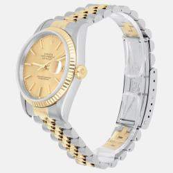 Pre Owned Rolex Datejust 16233 Automatic Champagne 18k Yellow Gold Stainless Steel Men's Wristwatch 36 mm
