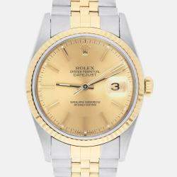 Pre Owned Rolex Datejust 16233 Automatic Champagne 18k Yellow Gold Stainless Steel Men's Wristwatch 36 mm