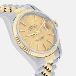 Pre Owned Rolex Datejust 16233 Automatic Champagne 18k Yellow Gold Stainless Steel Men's Wristwatch 36 mm