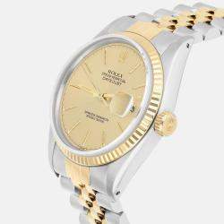 Pre Owned Rolex Datejust 16013 Automatic Champagne 18k Yellow Gold Stainless Steel Men's Wristwatch 36 mm