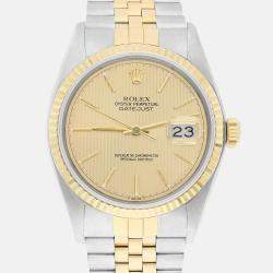 Pre Owned Rolex Datejust 16013 Automatic Champagne 18k Yellow Gold Stainless Steel Men's Wristwatch 36 mm