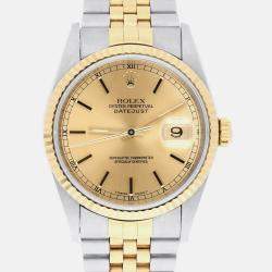 Pre Owned Rolex Datejust 16233 Automatic Champagne 18k Yellow Gold Stainless Steel Men's Wristwatch 36 mm
