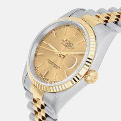 Pre Owned Rolex Datejust 16233 Automatic Champagne 18k Yellow Gold Stainless Steel Men's Wristwatch 36 mm