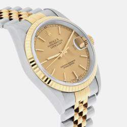 Pre Owned Rolex Datejust 16233 Automatic Champagne 18k Yellow Gold Stainless Steel Men's Wristwatch 36 mm