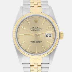 Pre Owned Rolex Datejust 16013 Automatic Champagne 18k Yellow Gold Stainless Steel Men's Wristwatch 36 mm