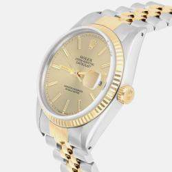 Pre Owned Rolex Datejust 16013 Automatic Champagne 18k Yellow Gold Stainless Steel Men's Wristwatch 36 mm