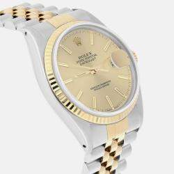 Pre Owned Rolex Datejust 16013 Automatic Champagne 18k Yellow Gold Stainless Steel Men's Wristwatch 36 mm
