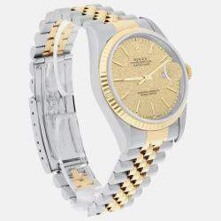 Pre Owned Rolex Datejust 16233 Automatic Champagne 18k Yellow Gold Stainless Steel Men's Wristwatch 36 mm