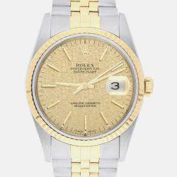 Pre Owned Rolex Datejust 16233 Automatic Champagne 18k Yellow Gold Stainless Steel Men's Wristwatch 36 mm