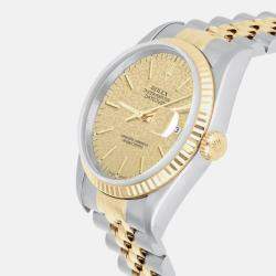 Pre Owned Rolex Datejust 16233 Automatic Champagne 18k Yellow Gold Stainless Steel Men's Wristwatch 36 mm