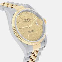 Pre Owned Rolex Datejust 16233 Automatic Champagne 18k Yellow Gold Stainless Steel Men's Wristwatch 36 mm