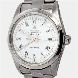 Pre Owned Rolex Air-King 14000 Automatic White Stainless Steel Men's Wristwatch 34 mm