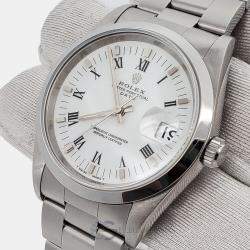Pre Owned Rolex Oyster Perpetual Date 15200 Automatic White Stainless Steel Men's Wristwatch 34 mm