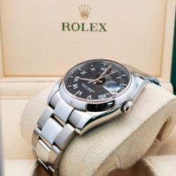Pre Owned Rolex Oyster Perpetual Date 115200 Automatic Black Stainless Steel Men's Wristwatch 34 mm