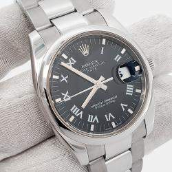 Pre Owned Rolex Oyster Perpetual Date 115200 Automatic Black Stainless Steel Men's Wristwatch 34 mm
