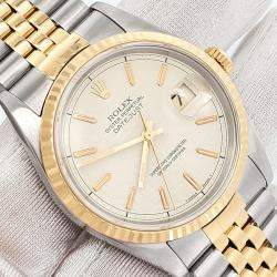 Pre Owned Rolex Datejust 16233 Automatic Cream 18k Yellow Gold Stainless Steel Men's Wristwatch 36 mm