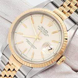 Pre Owned Rolex Datejust 16233 Automatic Cream 18k Yellow Gold Stainless Steel Men's Wristwatch 36 mm