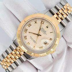 Pre Owned Rolex Datejust 16263 Automatic Cream 18k Yellow Gold Stainless Steel Men's Wristwatch 36 mm