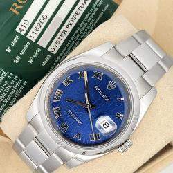 Pre Owned Rolex Datejust 116200 Automatic Blue Stainless Steel Men's Wristwatch 36 mm