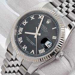 Pre Owned Rolex Datejust 116234 Automatic Black 18k White Gold Stainless Steel Men's Wristwatch 36 mm