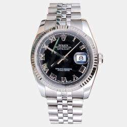 Pre Owned Rolex Datejust 116234 Automatic Black 18k White Gold Stainless Steel Men's Wristwatch 36 mm