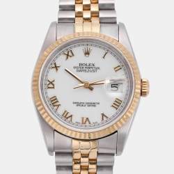 مملوكة مسبقًا ساعة يد للجنسين رولكس ديت جست 16233 أوتوماتيك ذهب أصفر عيار 18 قيراط وستانلس ستيل بيضاء 35 مم