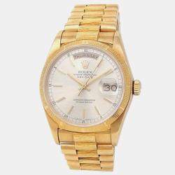 Pre Owned Rolex Day-Date 18078 Automatic Silver 18K Yellow Gold Men’s Wristwatch 36 mm