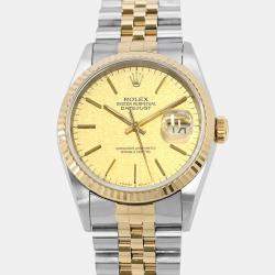 Pre Owned Rolex Datejust 16233 Automatic Champagne 18k Yellow Gold Stainless Steel Men's Wristwatch 36 mm