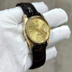 Pre Owned Rolex Date 15037 Automatic Champagne 14k Yellow Gold Men's Wristwatch 34 mm