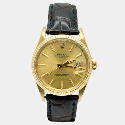 Pre Owned Rolex Date 15037 Automatic Champagne 14k Yellow Gold Men's Wristwatch 34 mm