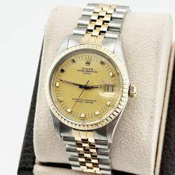 Pre Owned Rolex Date 15053 Automatic Champagne 18k Yellow Gold Stainless Steel Men's Wristwatch 34 mm