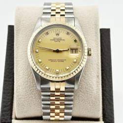 Pre Owned Rolex Date 15053 Automatic Champagne 18k Yellow Gold Stainless Steel Men's Wristwatch 34 mm