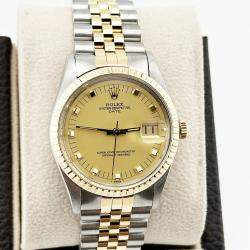 Pre Owned Rolex Date 15053 Automatic Champagne 18k Yellow Gold Stainless Steel Men's Wristwatch 34 mm