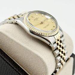 Pre Owned Rolex Date 15053 Automatic Champagne 18k Yellow Gold Stainless Steel Men's Wristwatch 34 mm