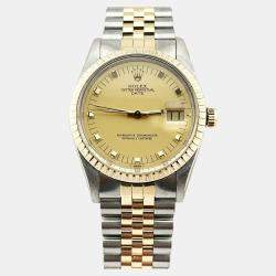 Pre Owned Rolex Date 15053 Automatic Champagne 18k Yellow Gold Stainless Steel Men's Wristwatch 34 mm