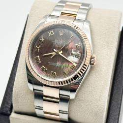 Pre Owned Rolex Datejust 116231 Automatic Tahitian Mother Of Pearl Steel 18k Rose Gold Men's Wristwatch 36 mm